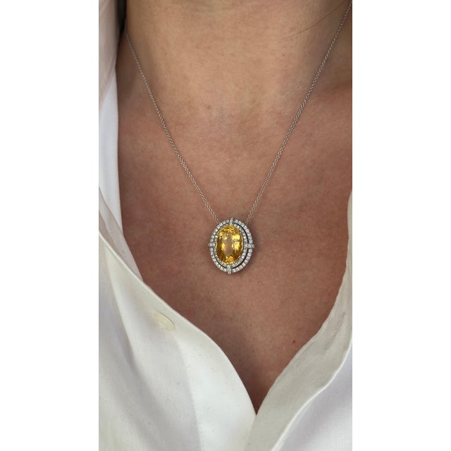 Metal Natural Citrine Diamond Necklace 14k Gold 11.93 TCW Certified For Sale - Image 7 of 12