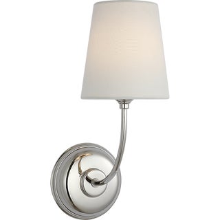 Thomas O'Brien for Visual Comfort Signature Vendome 16" Cordless Single Sconce in Polished Nickel with Linen Shade For Sale