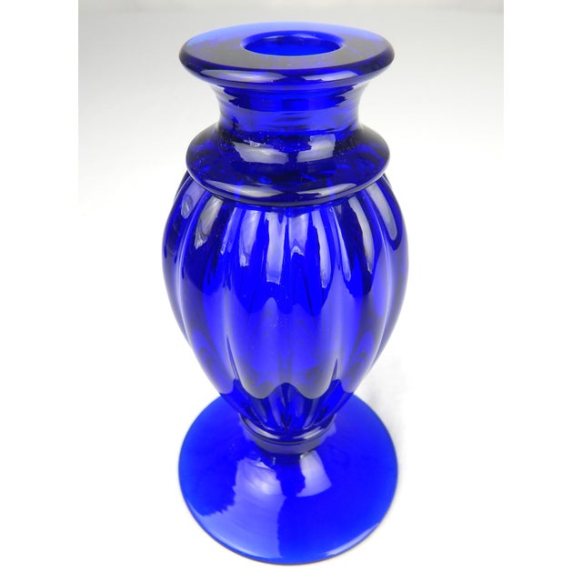 Blue 1950s Archimede Seguso Signed Cobalt Blue Murano Glass Candles Holders, Pair For Sale - Image 8 of 12