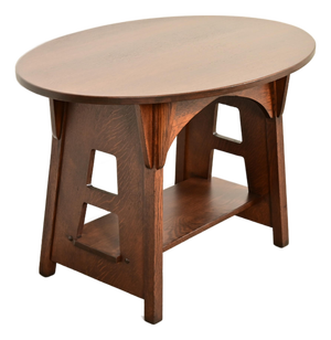 Limbert Antique Mission Oak Arts & Crafts Oval Cutout Center Table or Library Table, Newly Refinished