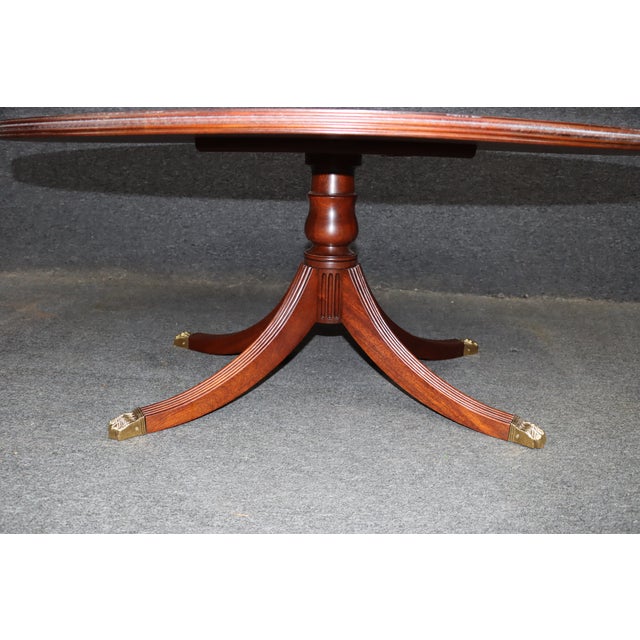 Wood Henkel Harris Oval Mahogany Coffee Table With Banded Inlaid Top For Sale - Image 7 of 17