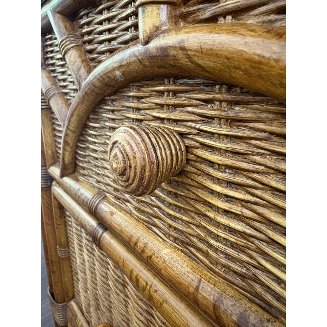 Brown 1970s Henry Link Faux Bamboo and Woven Rattan Sunburst 2 Drawer Nightstand For Sale - Image 8 of 9