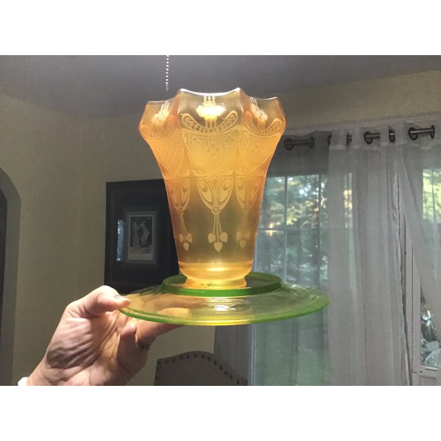 Mid 20th Century French Art Deco Amber Etched Glass Lamp Shade For Sale In Cleveland - Image 6 of 8