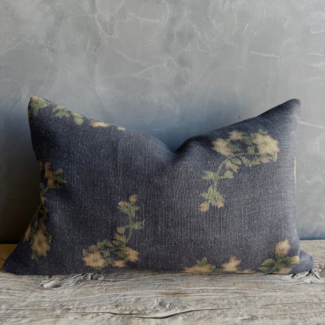 Mid-Century Modern Wabi Sabi French Linen Roses Lumbar Pillow For Sale - Image 3 of 10
