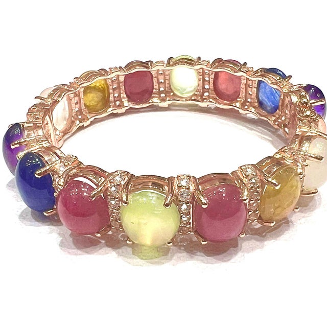Bochic "Capri" Natural Ruby, Sapphire & Peridot Bracelet Set 18K Gold & Silver For Sale - Image 4 of 18