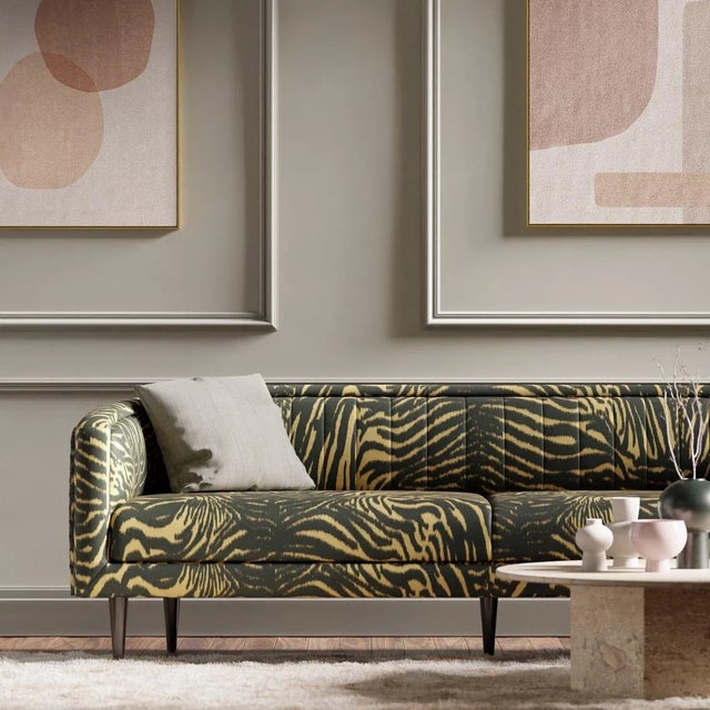 Contemporary Harlequin Equidae Fabric in Black Earth/Brass For Sale - Image 3 of 3