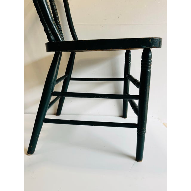 Dark Green Antique Bow Back Windsor Style Farmouse Chair With Original Patina For Sale - Image 8 of 11