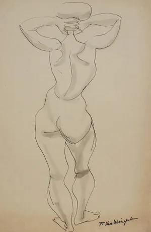 Richard Van Wingerden Mid 20th Century Monochromatic Expressionist Figure in Ink, Circa 1950