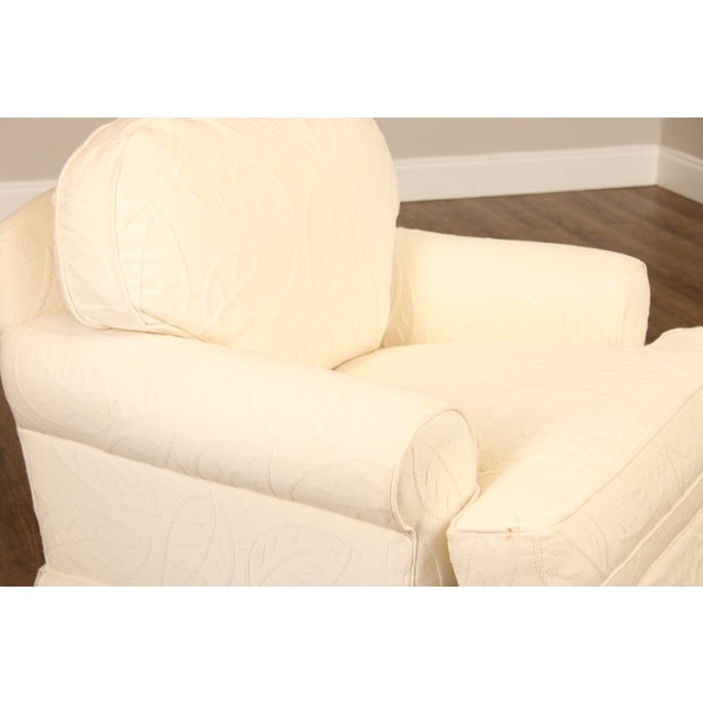 White Ethan Allen Upholstered Lounge Chair and Ottoman For Sale - Image 8 of 12