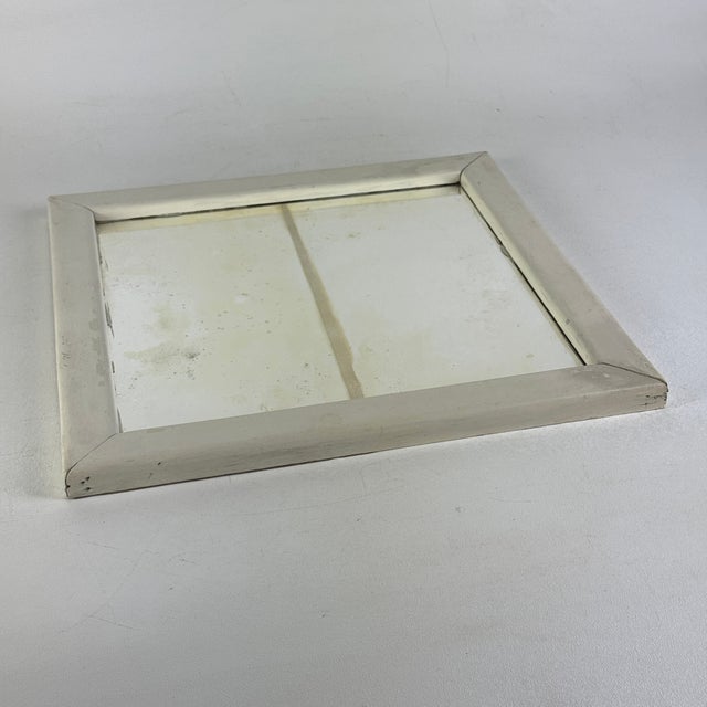 American Vintage Primitive Distressed Square Wall Mirror in White Painted Wooden Frame For Sale - Image 3 of 6