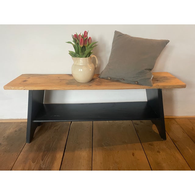 Wood Antique Fir Bench, 1890s For Sale - Image 7 of 12
