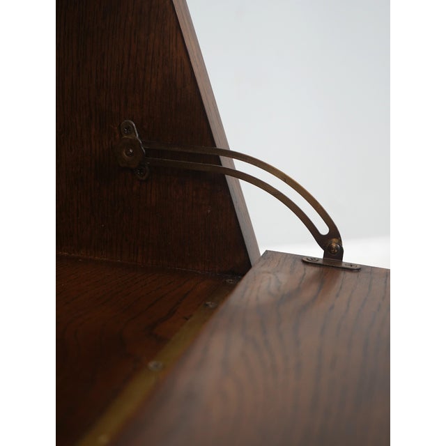 1980s Pair of Henredon Oak Campaign Style Drop Front Nightstands For Sale - Image 5 of 18