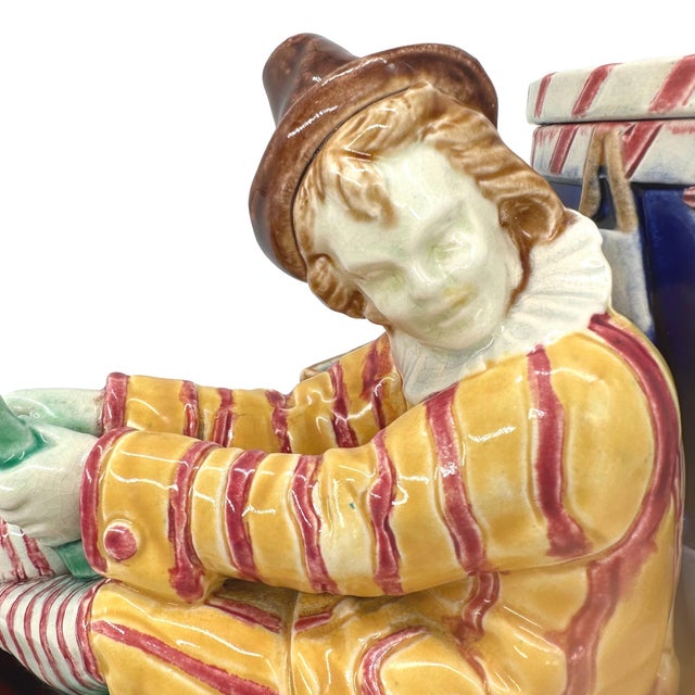 A Sarreguemines Majolica Smoking Stand, Drunk Street Musician and Dog, Ca. 1880 For Sale - Image 6 of 12