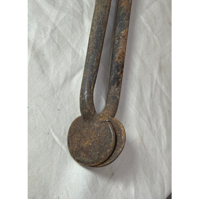 Brass Antique 18th Century Wrought Iron Turned Brass English Fireplace Tongs Tool 23 For Sale - Image 8 of 11