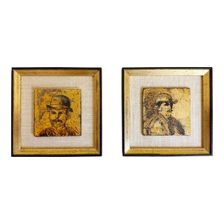 Dandy Portraits in Gold Leaf, Framed, 1950s For Sale