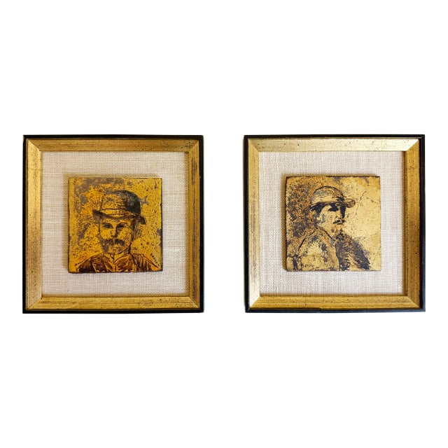 Dandy Portraits in Gold Leaf, Framed, 1950s For Sale