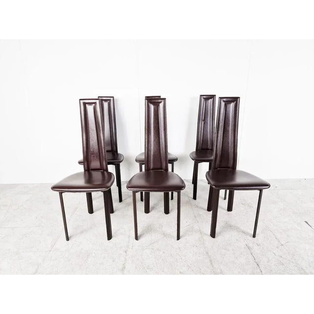 Animal Skin Vintage Brown Leather Dining Chairs, 1980s, Set of 6 For Sale - Image 7 of 11