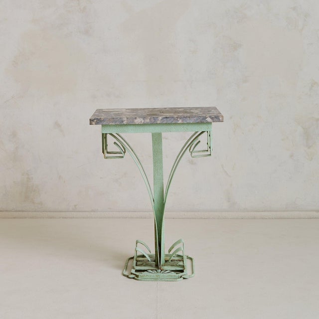 1930s French Art Deco Green Iron Side Table with Marble Top, 1930s For Sale - Image 5 of 11