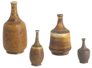 Small Mid-Century Scandinavian Modern Collectible Honey Brown Stoneware Vases by Gunnar Borg for Höganäs Ceramics, 1960s, Set of 4