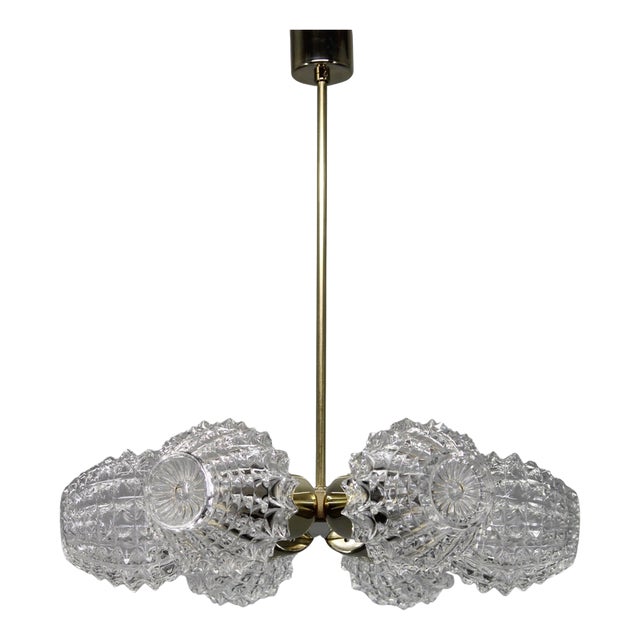 Mid-Century Sputnik Brass Glass Chandelier, Former Czechoslovakia, 1970s For Sale