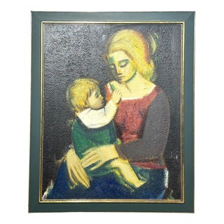 Ludo Laagland, Mother and Child, Mixed Media on Panel For Sale