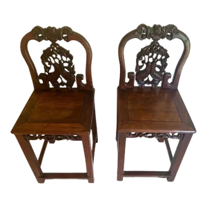 Antique Chinese Hardwood Side Chairs Qing Dynasty - A Pair
