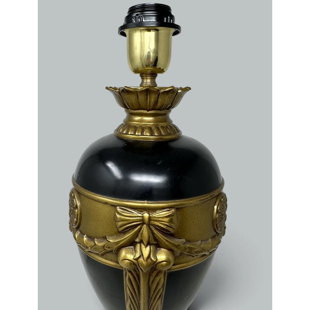 Ceramic Antique Vintage Pair Cobalt Blue Gold Bronzed Porcelain Electric Table Lamps For Sale - Image 7 of 8
