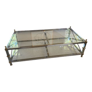 1970s Transitional Glass Metal Coffee Table For Sale