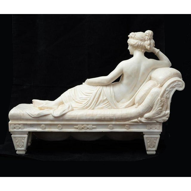 19th Century Neo-Classical Alabaster Sculpture Depicting Nude Paolina Buonaparte, France For Sale - Image 5 of 6