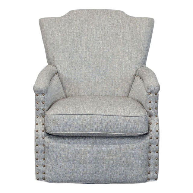 Cr Laine Furniture Lounge Swivel Chair With Nailhead Trim For Sale