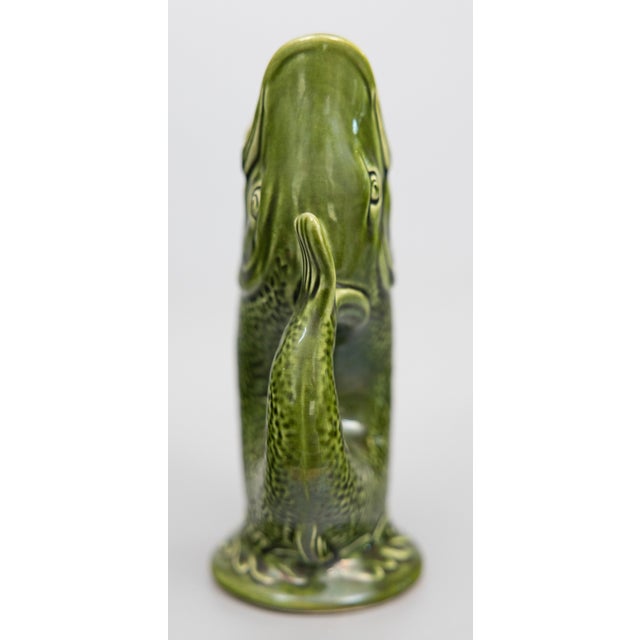 Vintage English Majolica Green Gurgling Fish Pitcher Jug For Sale - Image 4 of 7