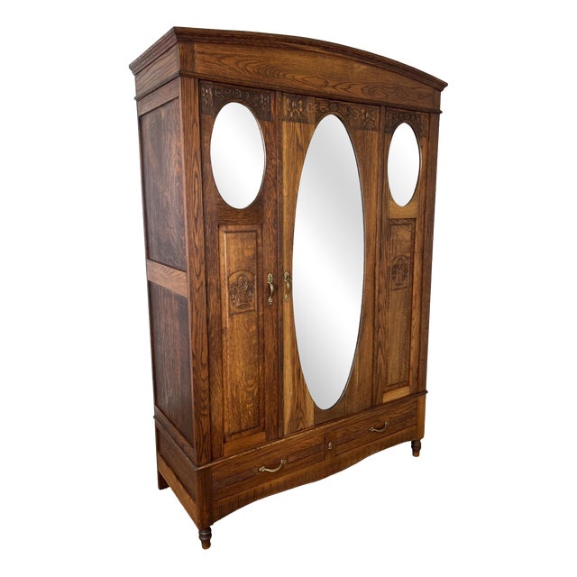 French Wardrobe in Oak with Mirror For Sale