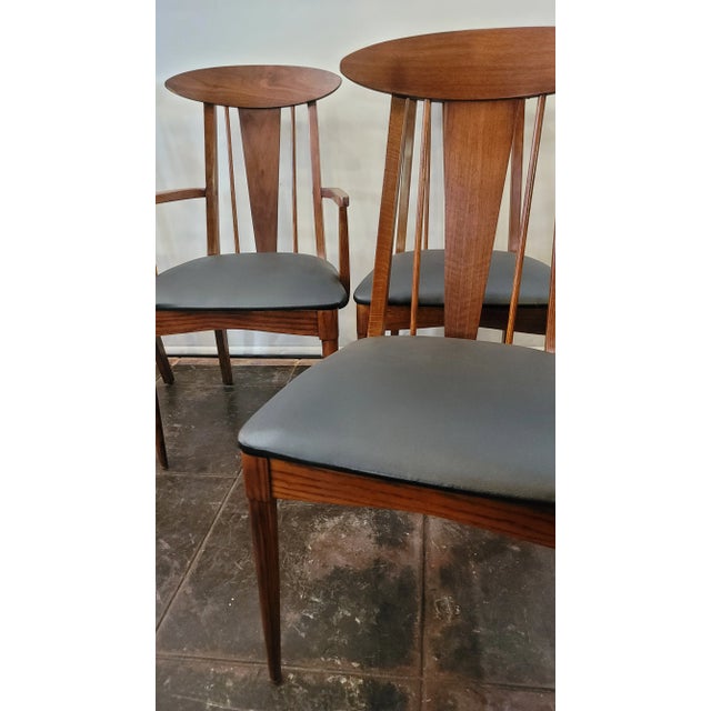 Brown 1960s Mid-Century Modern Bonnie Garrison Persimon Cat Eye Chair Set Six Walnut For Sale - Image 8 of 9