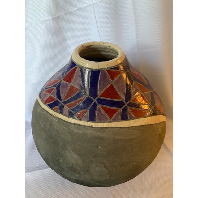 1993 William Attaway Signed Raku Vessel in Gray, Blue, Red, White For Sale In Miami - Image 6 of 11