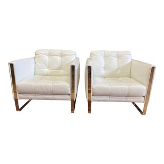 Italian Homes White Leather Arm Chair - a Pair For Sale