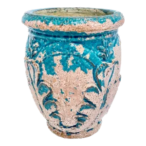 Aged Turquoise Glaze Acanthus Leaf Pot