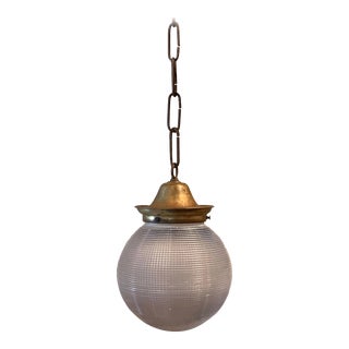 Early 20th Century Holophane Glass And Brass 6in Globe Pendant Light For Sale