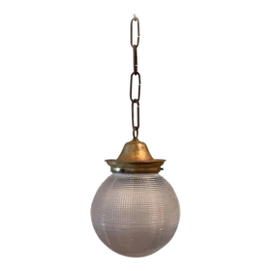 Early 20th Century Holophane Glass And Brass 6in Globe Pendant Light