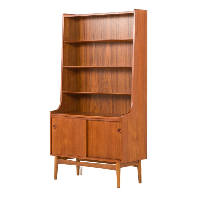 Teak Bookcase with Sliding Doors Compartment by Johannes Sorth for Nexo, Bornholm, Denmark, 1960s For Sale