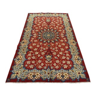 Kashan Rug 7’1” X 10’10” Red Wool Vintage Traditional Hand-Knotted Carpet For Sale