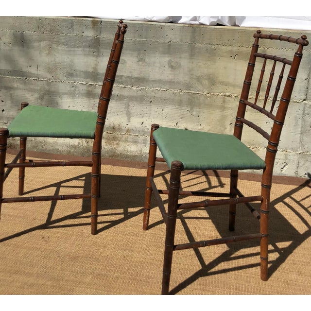 Wood Mid 19th Century Faux- Bamboo Side Chairs With Natural Rush Seats - a Pair For Sale - Image 7 of 8