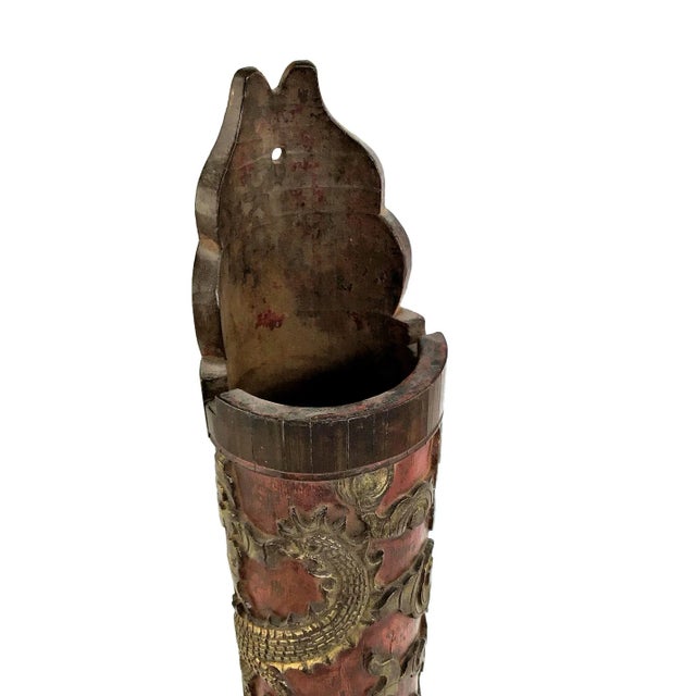 Wood 1900s Chinese Carved & Gilt Painted Bamboo Incense Holder For Sale - Image 7 of 12