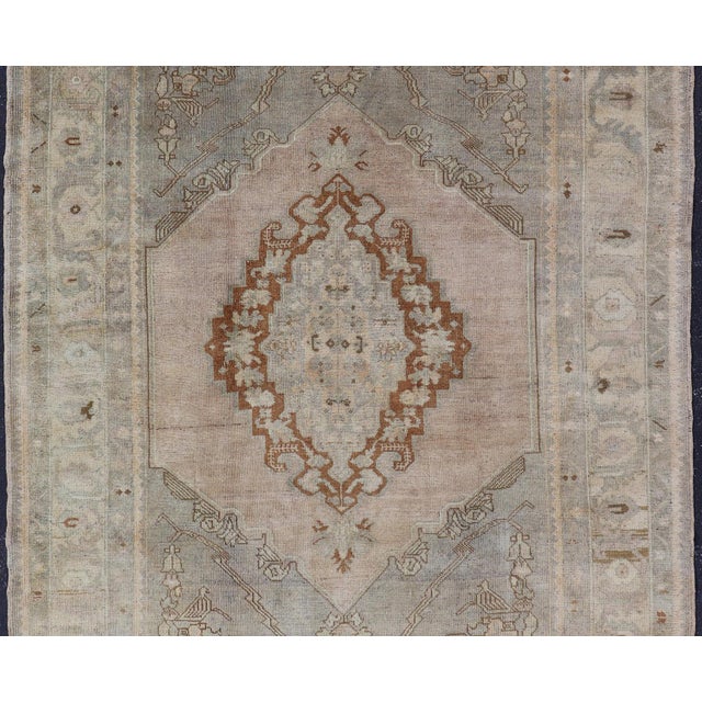 Turkish Oushak Rug With Muted Colors in Taupe, Gray, Ice Blue and L.Green For Sale - Image 4 of 15
