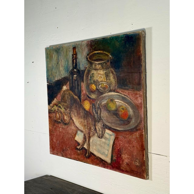 Wood Vintage French Still Life Painting Signed For Sale - Image 7 of 12
