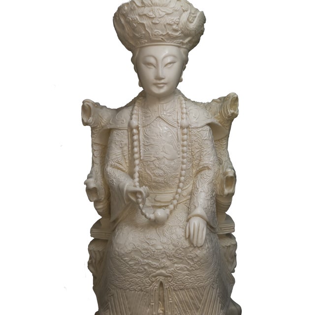 Pair of Vintage Hand-Carved Resin Emperor and Empress Figures- Asian-Inspired Thrones For Sale - Image 9 of 13