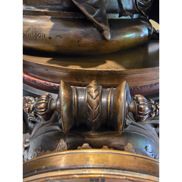 Antique Grand Palace Signed Bronze Clock Set For Sale - Image 15 of 18