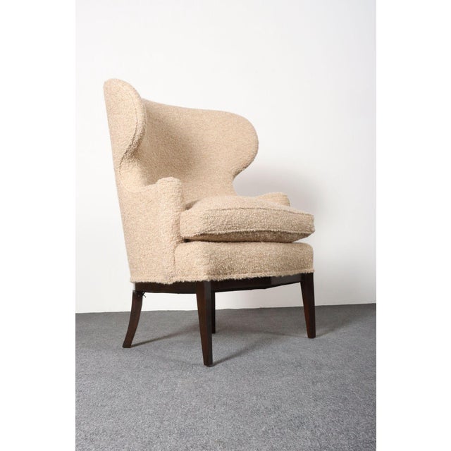 Art Deco Deco Mahogany and Bouclé Wingback Chair by Edward Wormley for Dunbar Model 103b For Sale - Image 3 of 18
