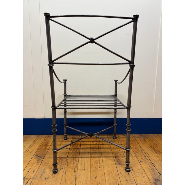 Metal Giacometti Inspired Vintage Neoclassical Wrought Heavy Iron Dining Chairs - Set of 6 For Sale - Image 7 of 16
