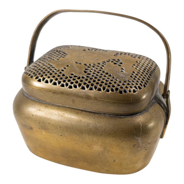20th Century Chinese Bronze Hand Warmer Brazier With Pierced Lid For Sale