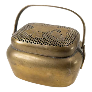 20th Century Chinese Bronze Hand Warmer Brazier With Pierced Lid